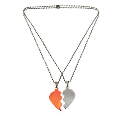 Menjewell Copper::Silver Two Half Piece Broken Heart Dual Pendants